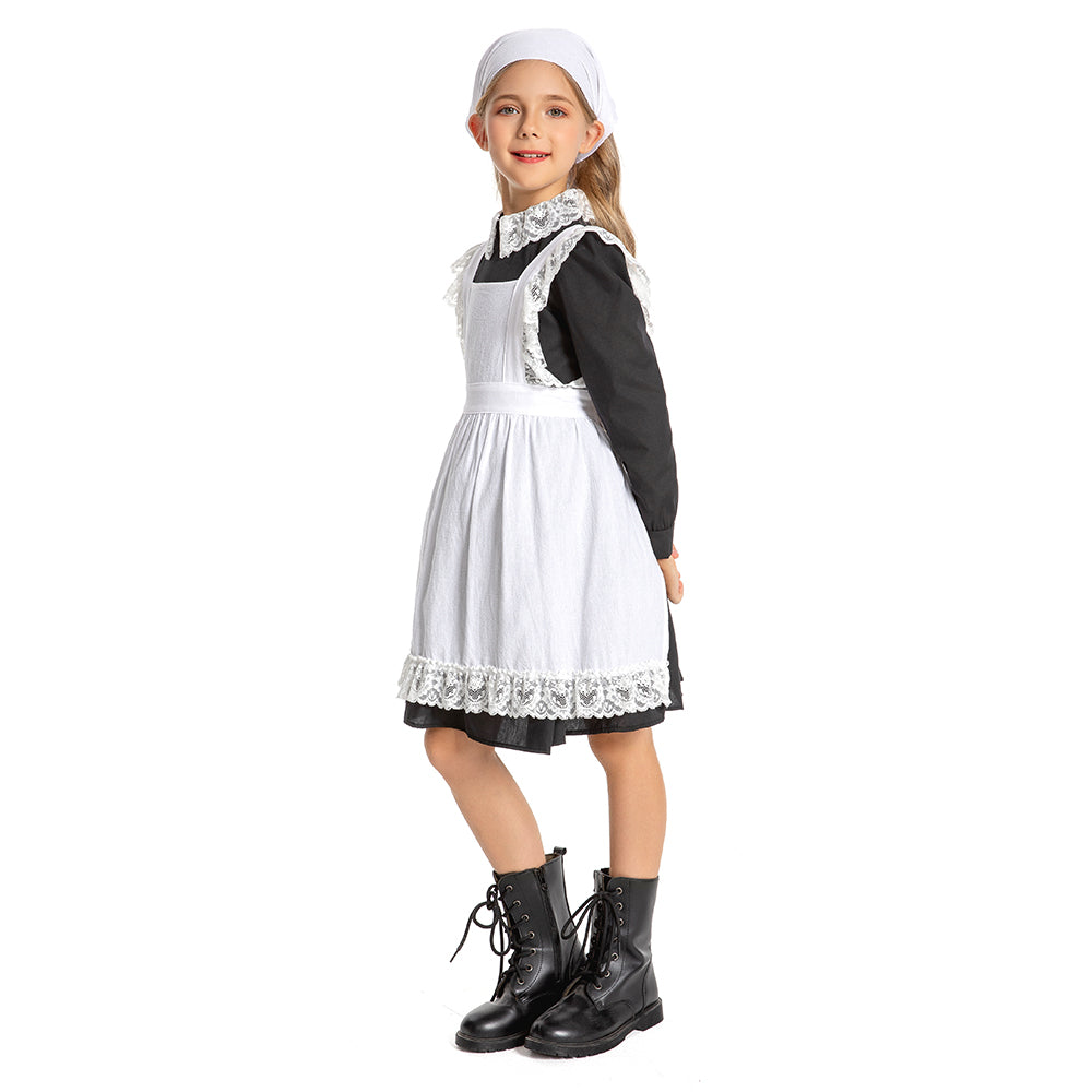 Kinder Mädchen Thanksgiving 17. Jahrhundert Kolonialstil Pilger Hirtenmädchen Kleid Cosplay Kostüm Outfits Halloween Karneval Anzug