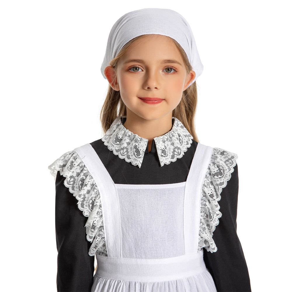 Kinder Mädchen Thanksgiving 17. Jahrhundert Kolonialstil Pilger Hirtenmädchen Kleid Cosplay Kostüm Outfits Halloween Karneval Anzug