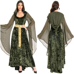 Damen Mittelalter Kleid mit Kapuze Halloween Karneval Cosplay Kleid