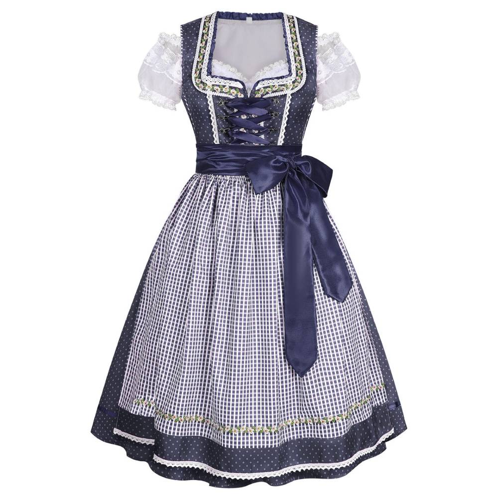 Damen blau rot Oktoberfest Kleid Cosplay Kostüm Outfits Halloween Faschingskostüm Münchner Bierfest