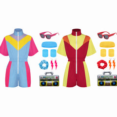 unisex Jumpsuit Farbige Sportkleidung Kostüm Outfits Halloween Karneval Anzug 80er 90er Jahre Trainingsanzüge Set