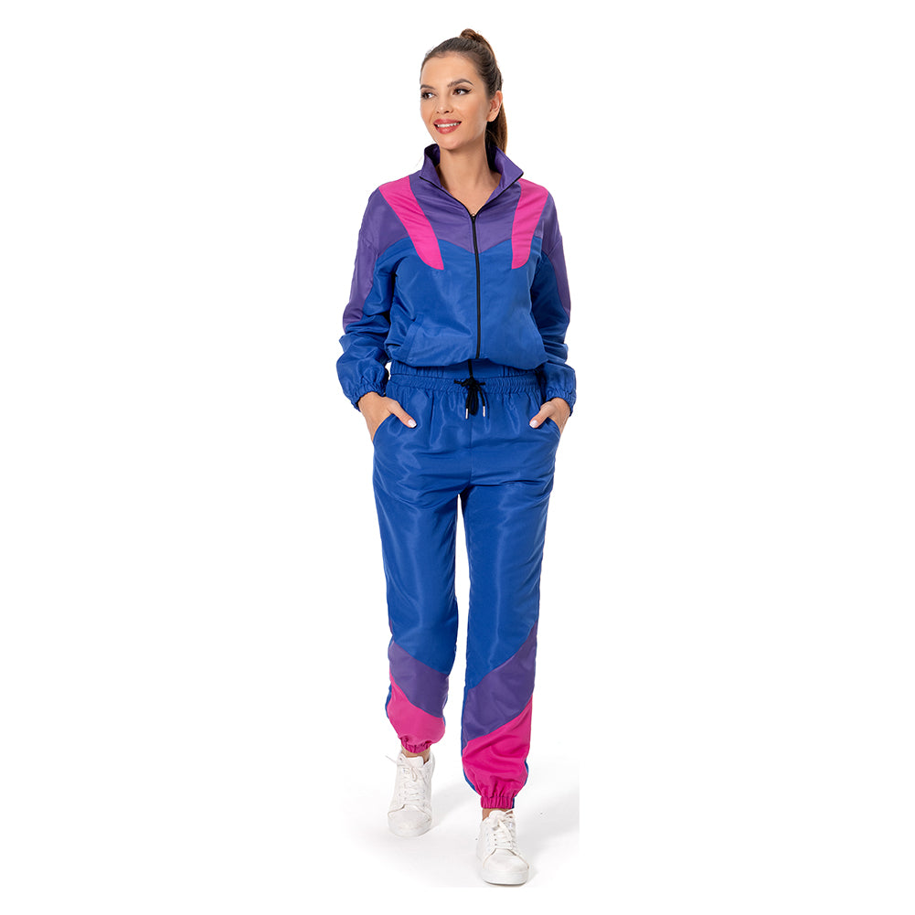 Damen 80S 90S Retro Hip-Hop Cosplay Kostüm Erwachsene Jacke Hose Sportbekleidung Outfits Halloween Karneval Party Anzug Trainingsanzug