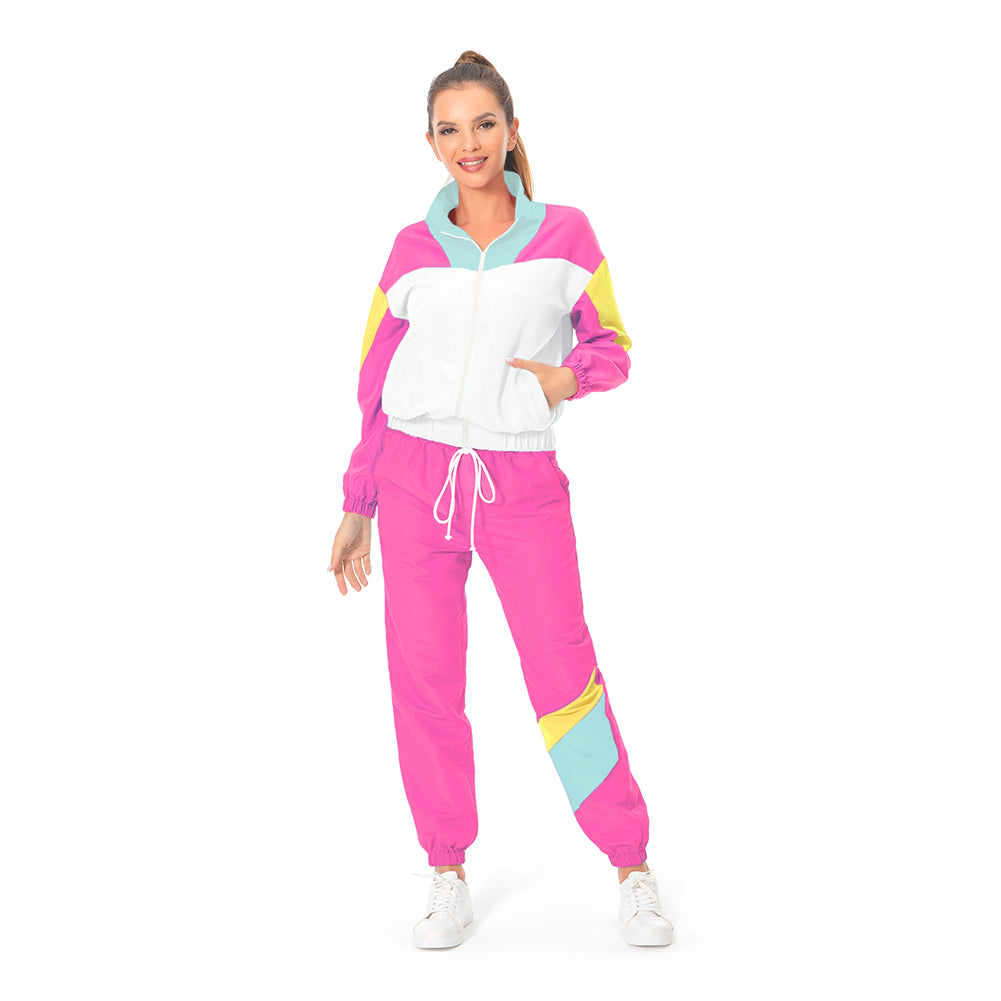 Damen 80S 90S Retro Hip-Hop Cosplay Kostüm Erwachsene Jacke Hose Sportbekleidung Outfits Halloween Karneval Party Anzug Trainingsanzug