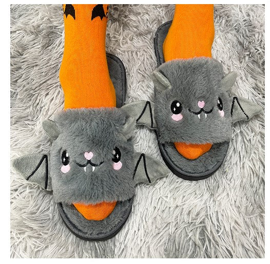 Lila Fledermaus Plüsch flache Hausschuhe Schuhe Halloween Karneval Kostüm Zubehör