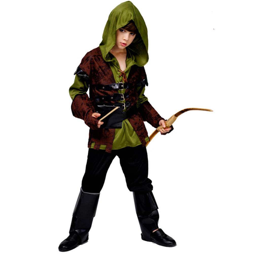 Kinder Jungen Robin Hood Bogenschütze Jäger Kostüm Halloween Karneval Party Outfit