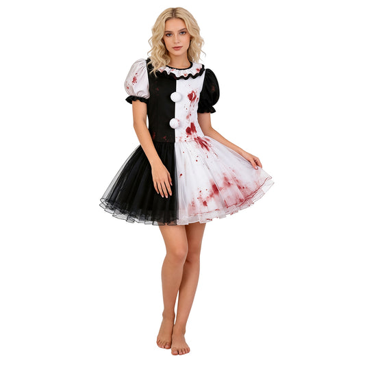 Damen Clown Kleid Terrifier-Cosplay-Kostüm für Halloween, Karneval und Partys