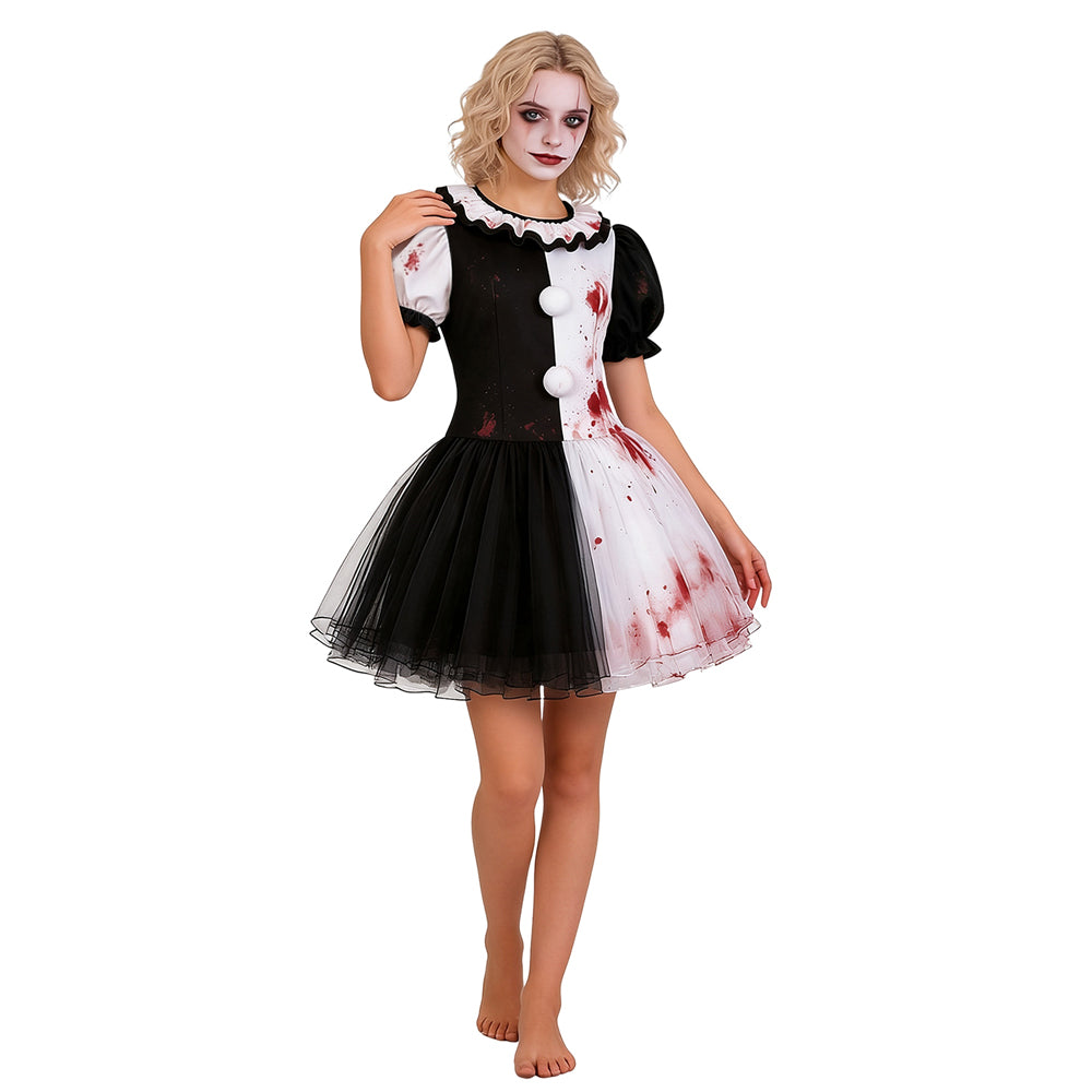 Damen Clown Kleid Terrifier-Cosplay-Kostüm für Halloween, Karneval und Partys