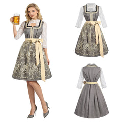 Aufwendig verarbeitetes Damen Dirndl-Kostüm mit Spitzenmieder - Bayerisches Trachtenkleid für Oktoberfest, Fasching & Halloween
