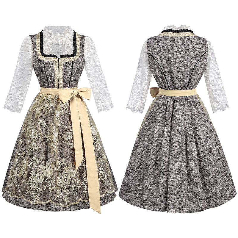 Aufwendig verarbeitetes Damen Dirndl-Kostüm mit Spitzenmieder - Bayerisches Trachtenkleid für Oktoberfest, Fasching & Halloween