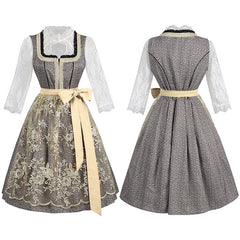 Aufwendig verarbeitetes Damen Dirndl-Kostüm mit Spitzenmieder - Bayerisches Trachtenkleid für Oktoberfest, Fasching & Halloween