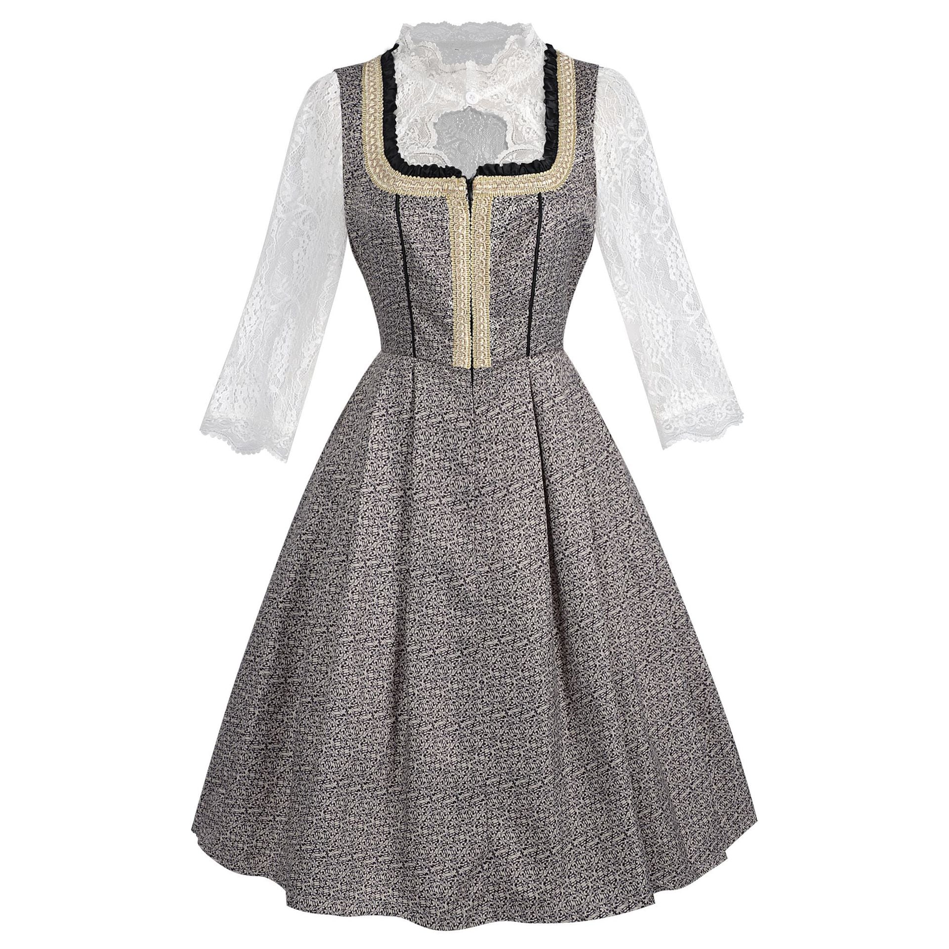 Aufwendig verarbeitetes Damen Dirndl-Kostüm mit Spitzenmieder - Bayerisches Trachtenkleid für Oktoberfest, Fasching & Halloween