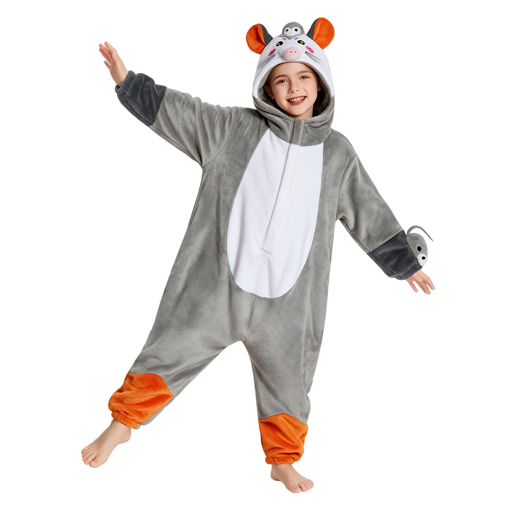 Baby/Kinder/Erwachsene Unisex Opossum kostüm Tier kostüm grau Schlafanzug einteiliger Pyjama