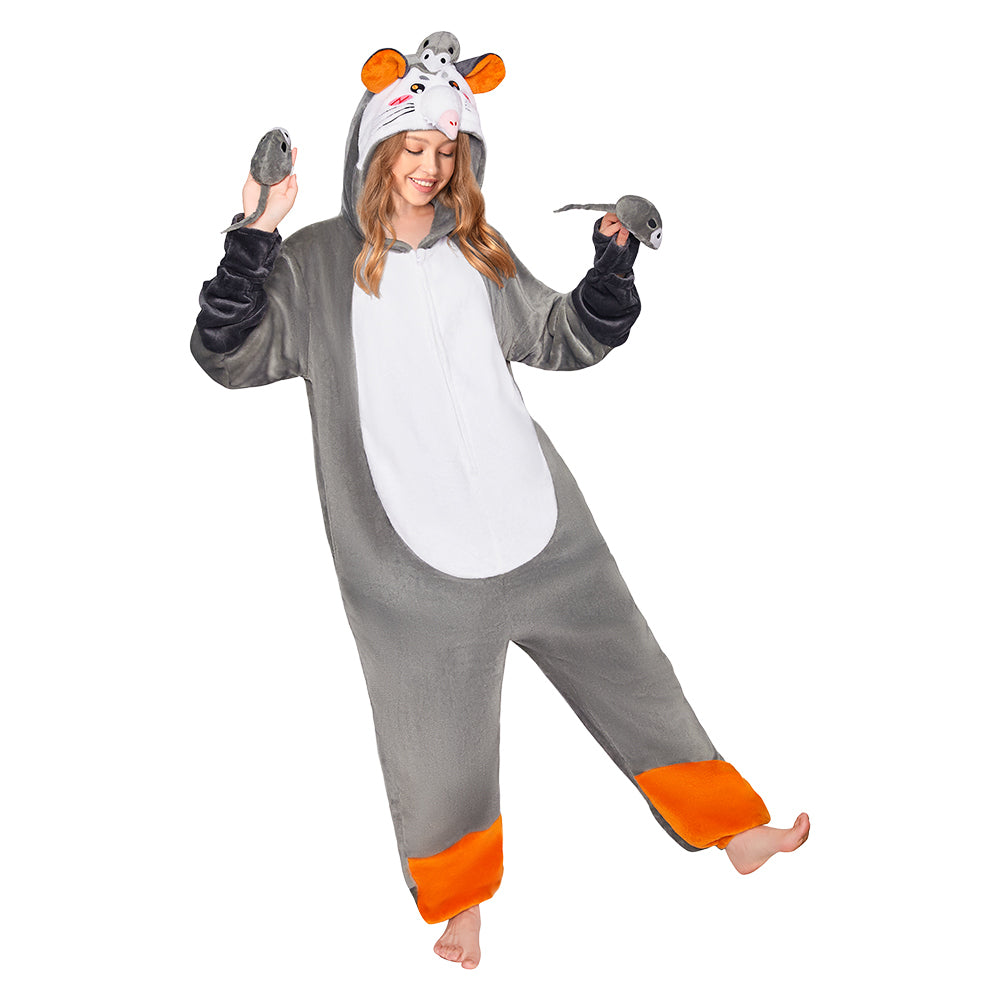 Baby/Kinder/Erwachsene Unisex Opossum kostüm Tier kostüm grau Schlafanzug einteiliger Pyjama