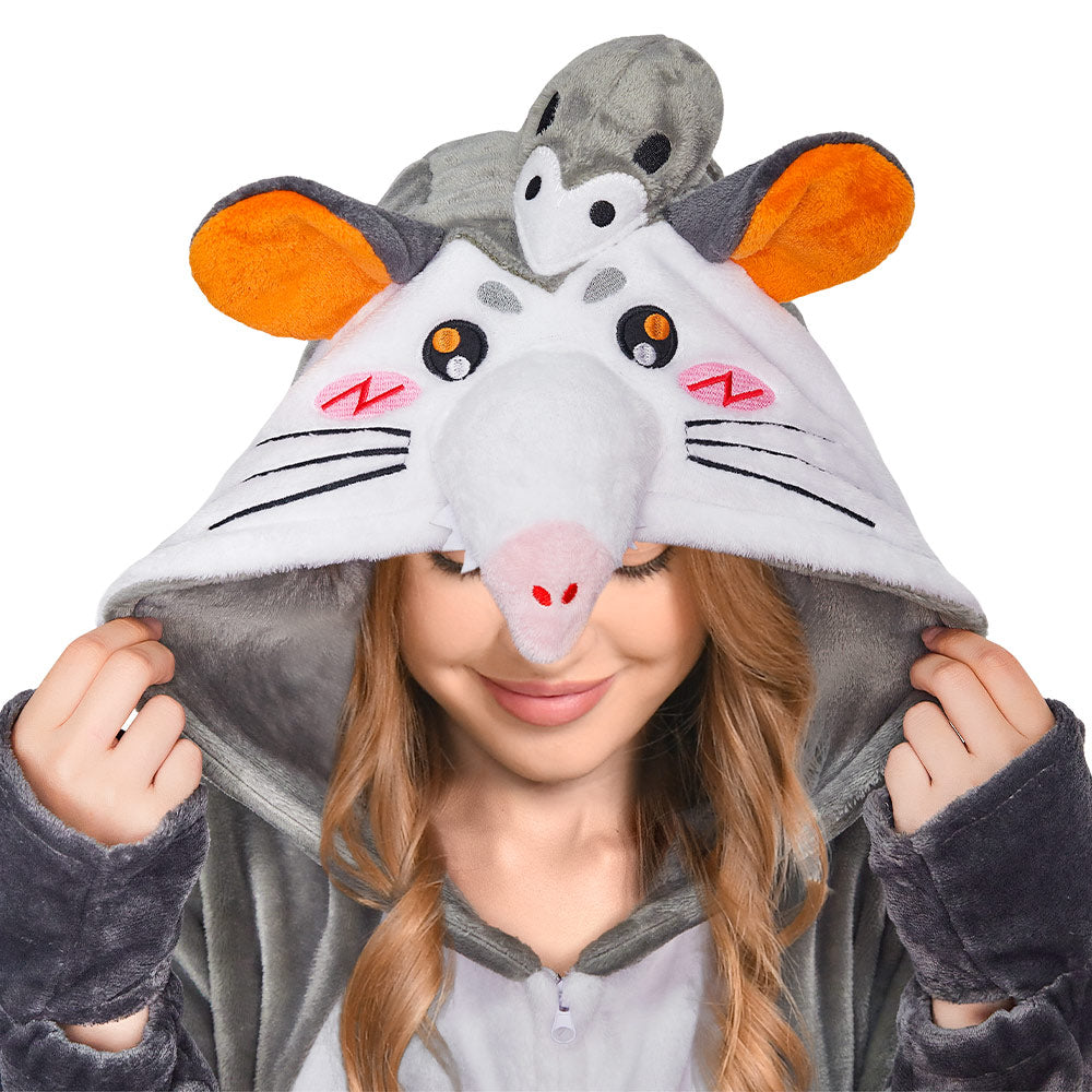 Baby/Kinder/Erwachsene Unisex Opossum kostüm Tier kostüm grau Schlafanzug einteiliger Pyjama
