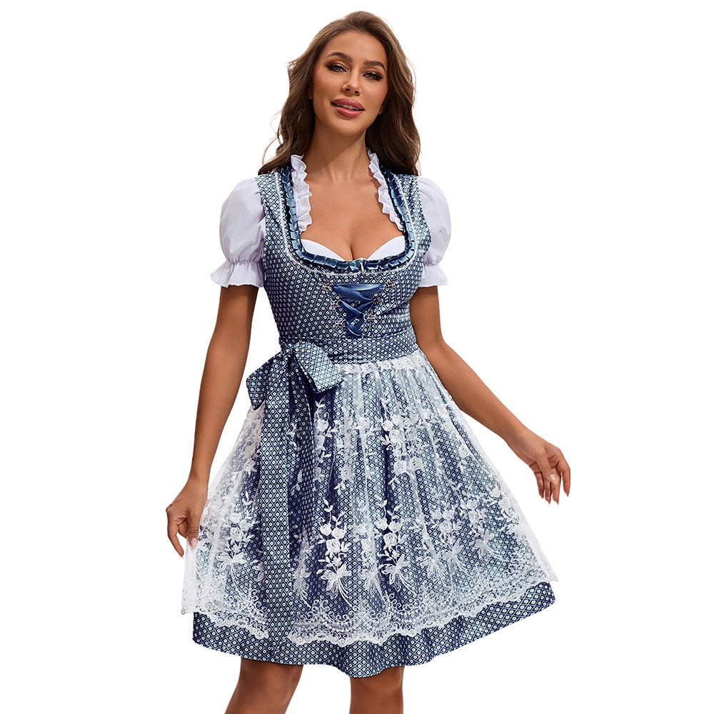 Damen Kleid Oktoberfest Münchner Bierfest Cosplay Kostüm Dirndl Halloween Faschingsanzug