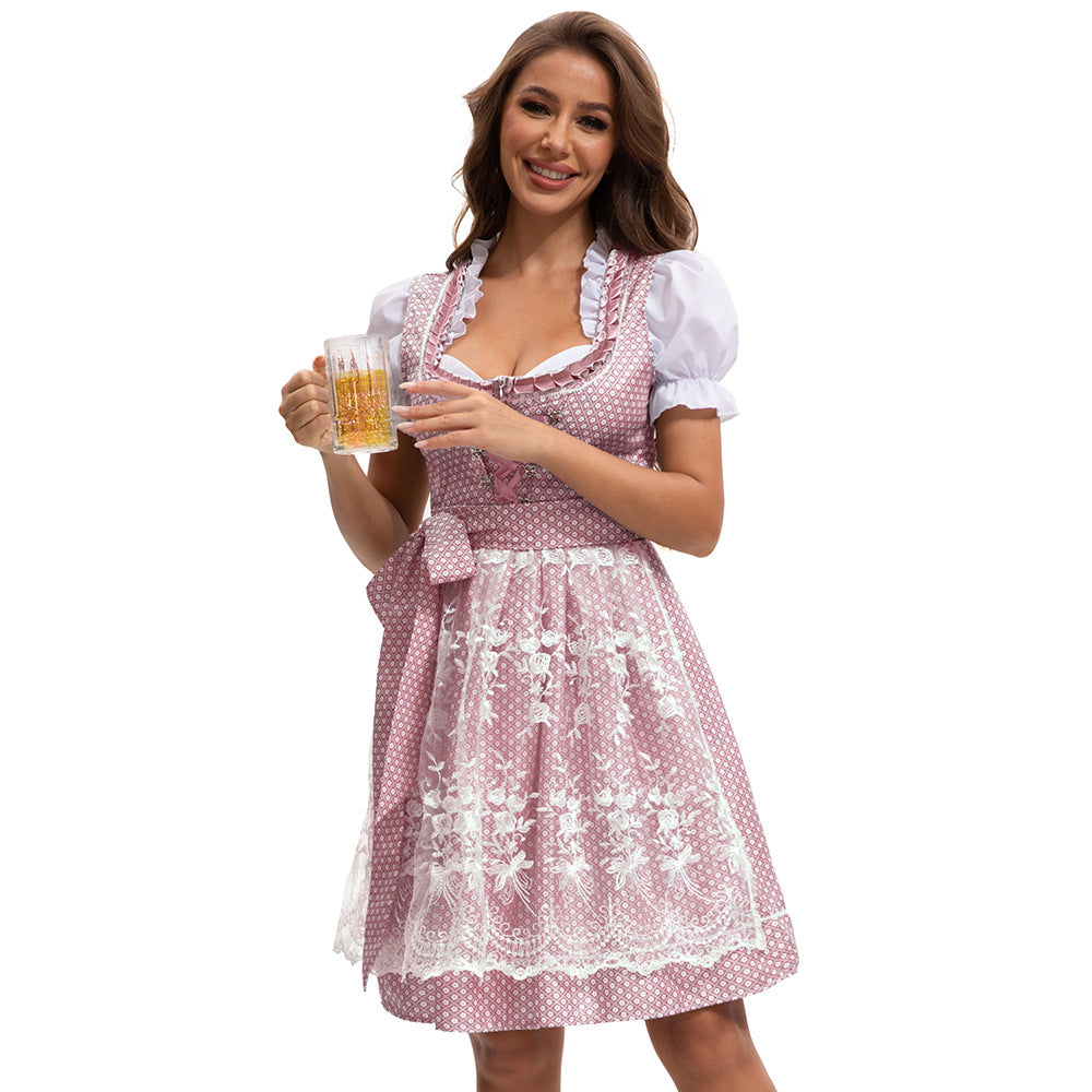 Damen Kleid Oktoberfest Münchner Bierfest Cosplay Kostüm Dirndl Halloween Faschingsanzug