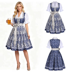 Damen Oktoberfest Dirndl-Kostüm mit Blumenmuster - Bayerisches Trachtenkleid im Mägde-Look für Fasching & Cosplay