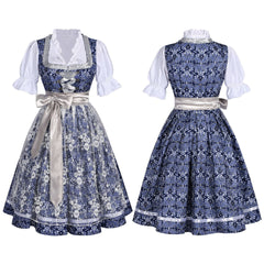 Damen Oktoberfest Dirndl-Kostüm mit Blumenmuster - Bayerisches Trachtenkleid im Mägde-Look für Fasching & Cosplay
