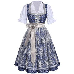 Damen Oktoberfest Dirndl-Kostüm mit Blumenmuster - Bayerisches Trachtenkleid im Mägde-Look für Fasching & Cosplay