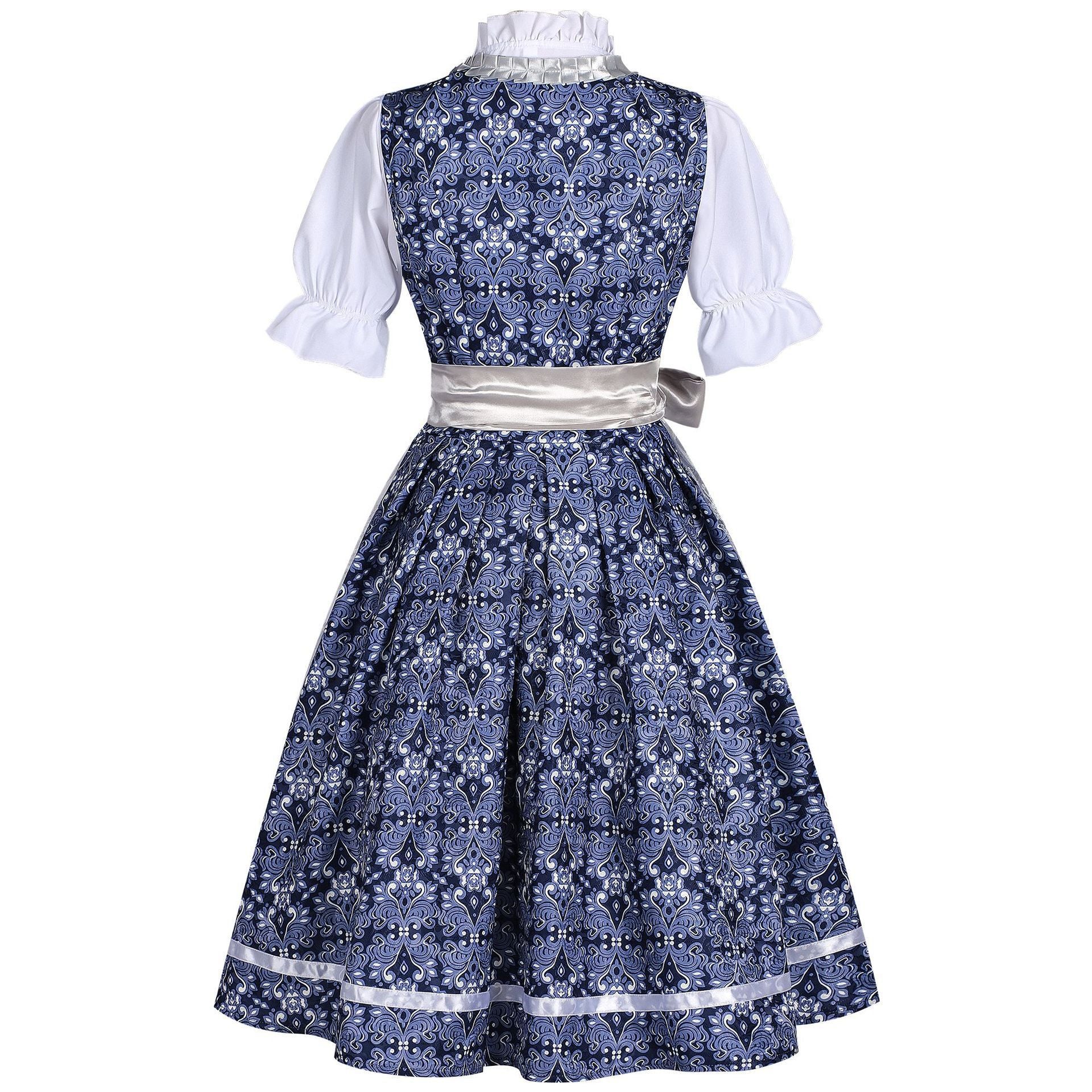 Damen Oktoberfest Dirndl-Kostüm mit Blumenmuster - Bayerisches Trachtenkleid im Mägde-Look für Fasching & Cosplay