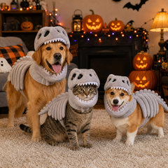 Dinosaurier-Skelett Haustierkostüm – Lustige Halloween Verkleidung für Hunde & Katzen 40*30*16cm