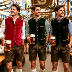 Edle Herren Trachtenweste aus Samt im Ricardo-Stil - Traditionelle Weste mit Stehkragen für Oktoberfest & Fasching