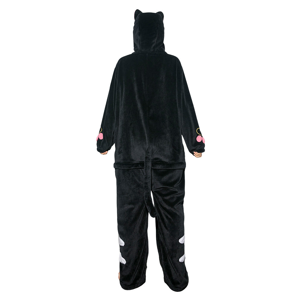 Erwachsene Damen schwarze katze Tierkostüm Schlafanzug einteiliger Pyjama