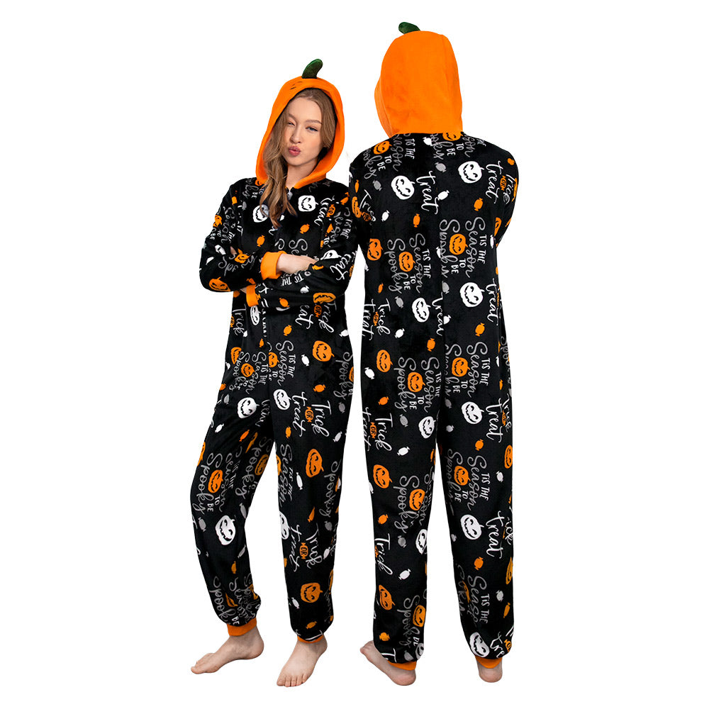 Erwachsene Kürbis Druck Pyjam einteiliger Pyjama für Halloween Pyjama Partys