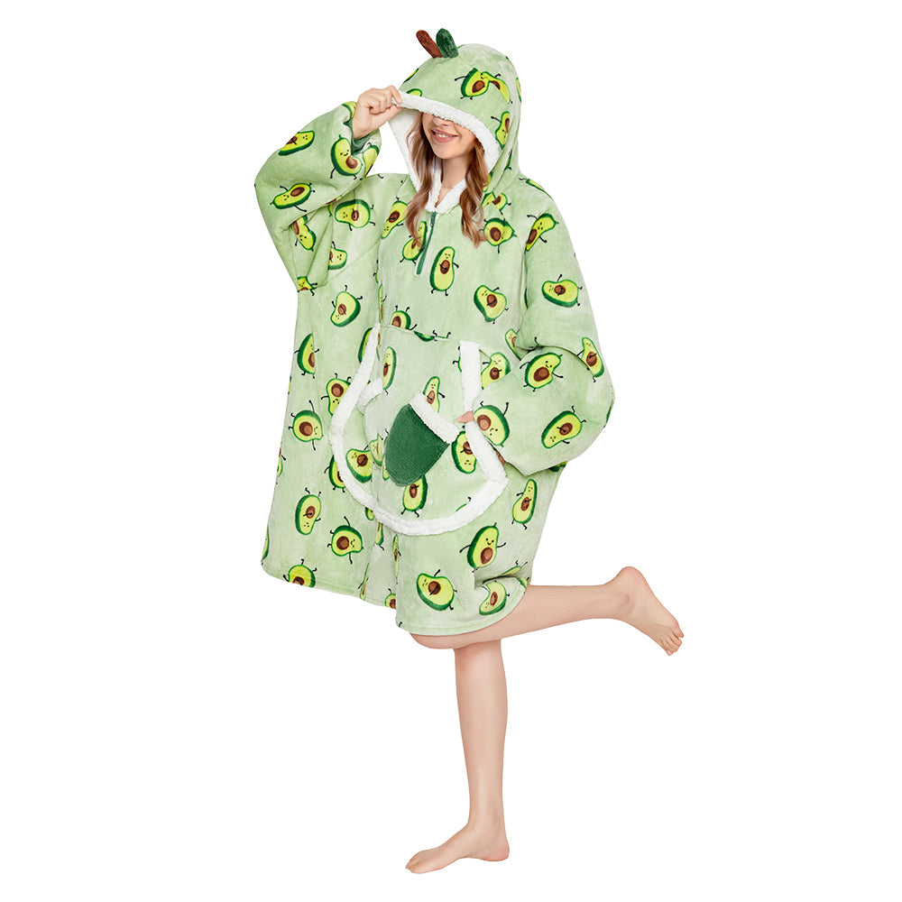 Erwachsene Unisex Avocado tragbar Decke mit Kapuze Homewear