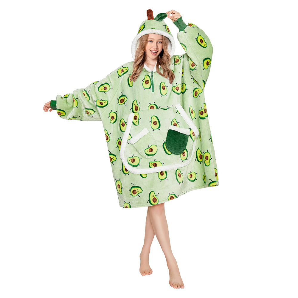 Erwachsene Unisex Avocado tragbar Decke mit Kapuze Homewear