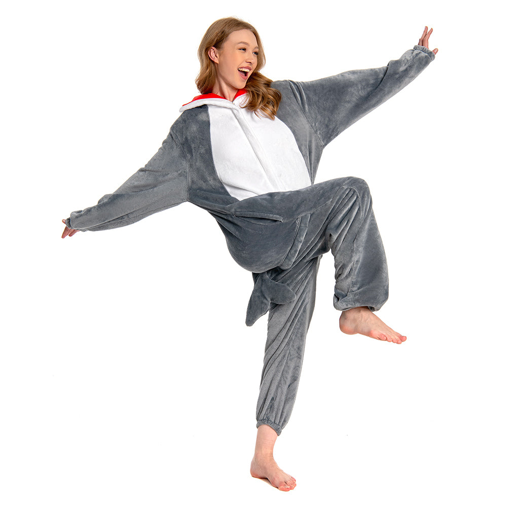 Erwachsene Unisex Hai Tierkostüm Schlafanzug einteiliger Pyjama
