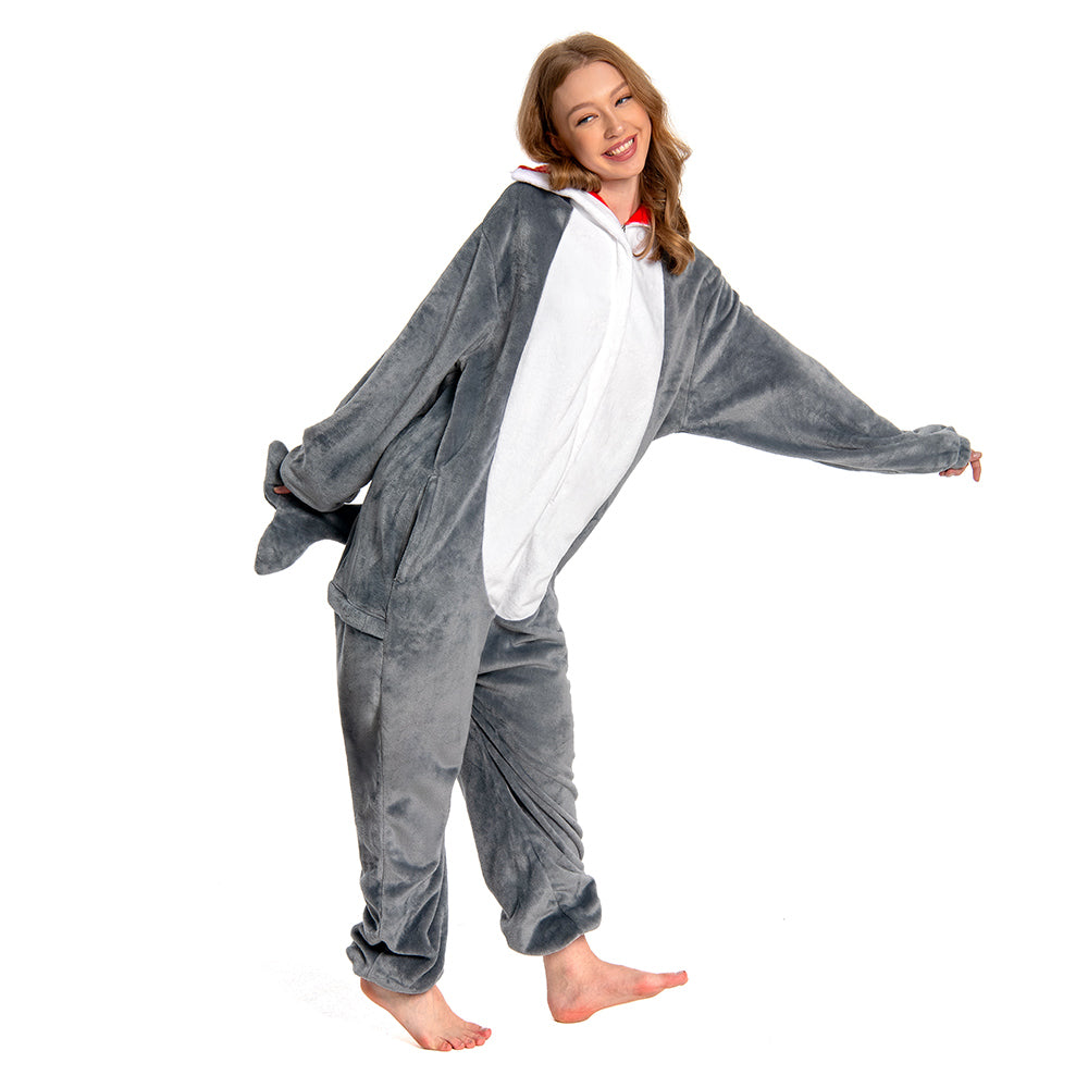 Erwachsene Unisex Hai Tierkostüm Schlafanzug einteiliger Pyjama