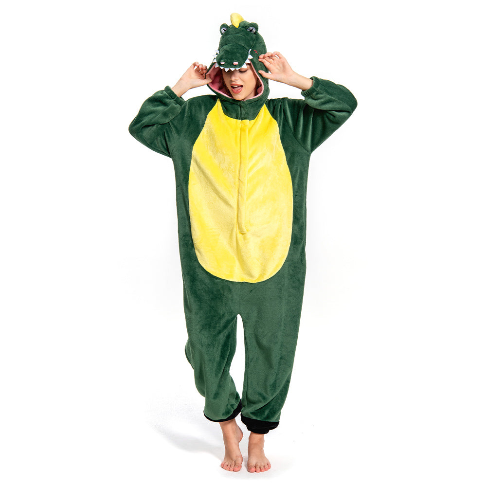 Erwachsene Unisex Krokodil Tierkostüm grün Schlafanzug einteiliger Pyjama