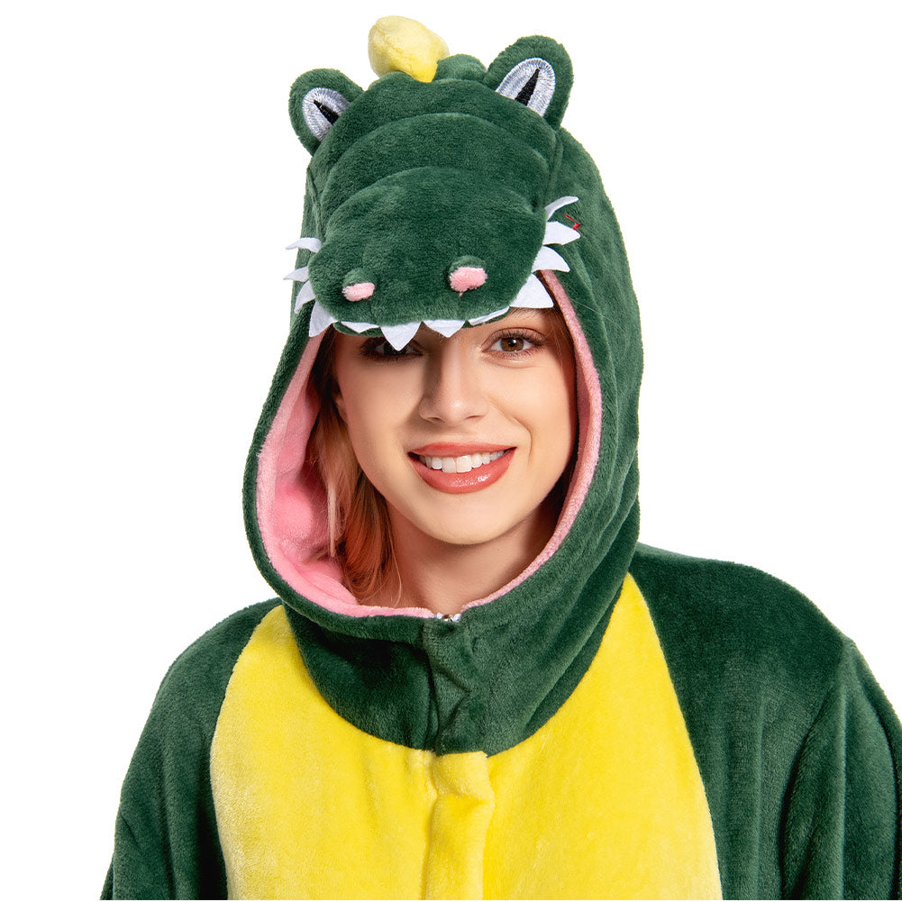 Erwachsene Unisex Krokodil Tierkostüm grün Schlafanzug einteiliger Pyjama
