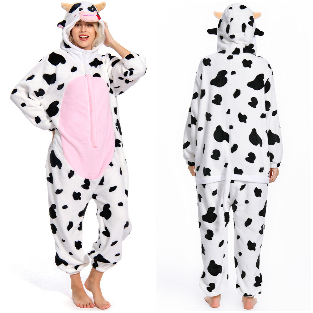 Erwachsene Unisex Kuh Tierkostüm rosa Schlafanzug einteiliger Pyjama