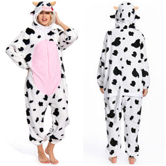 Erwachsene Unisex Kuh Tierkostüm rosa Schlafanzug einteiliger Pyjama