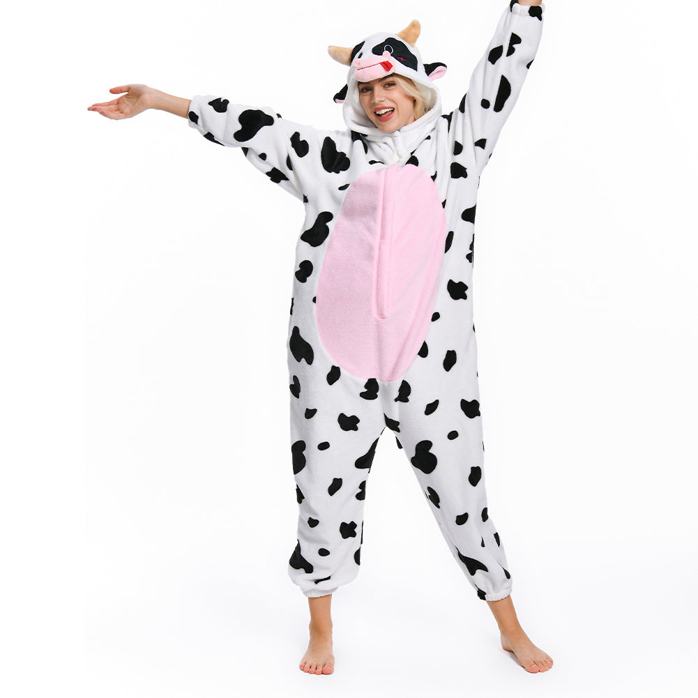 Erwachsene Unisex Kuh Tierkostüm rosa Schlafanzug einteiliger Pyjama