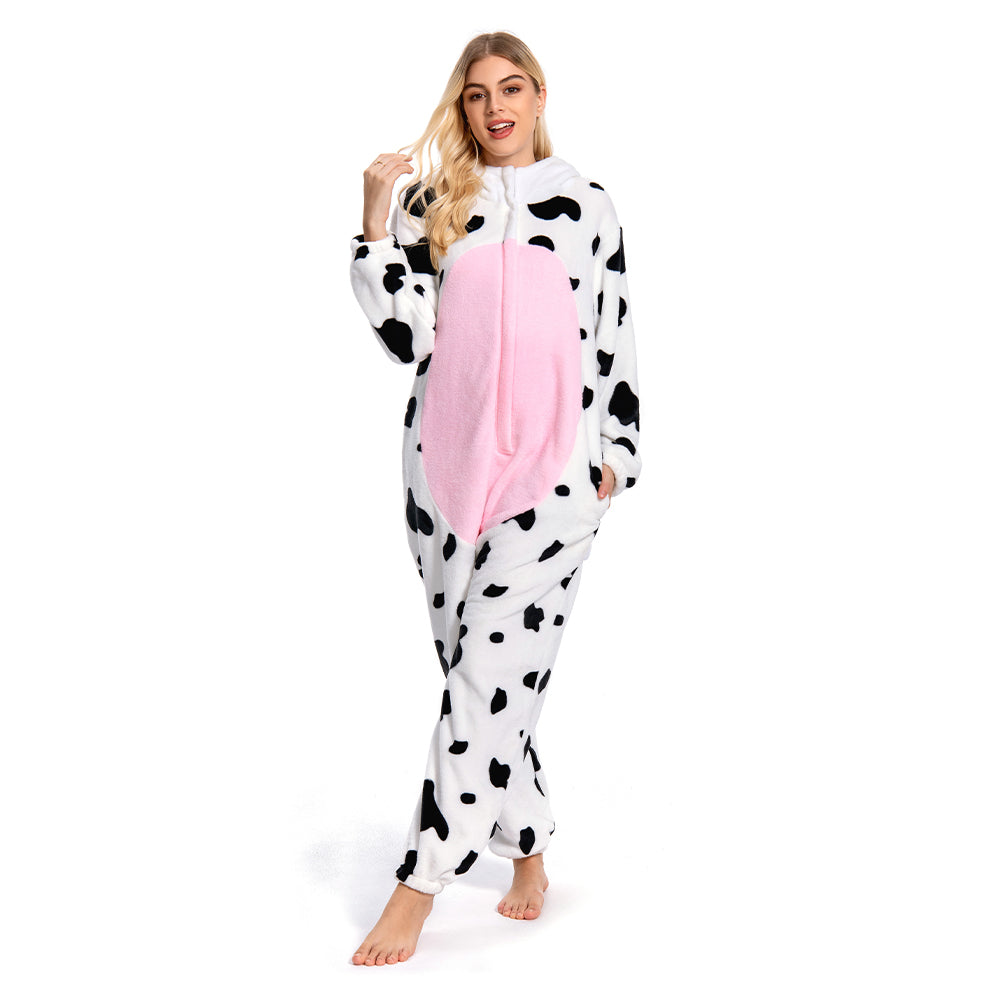 Erwachsene Unisex Kuh Tierkostüm rosa Schlafanzug einteiliger Pyjama