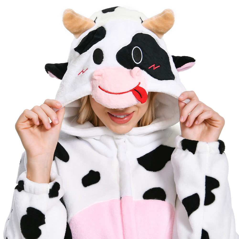Erwachsene Unisex Kuh Tierkostüm rosa Schlafanzug einteiliger Pyjama