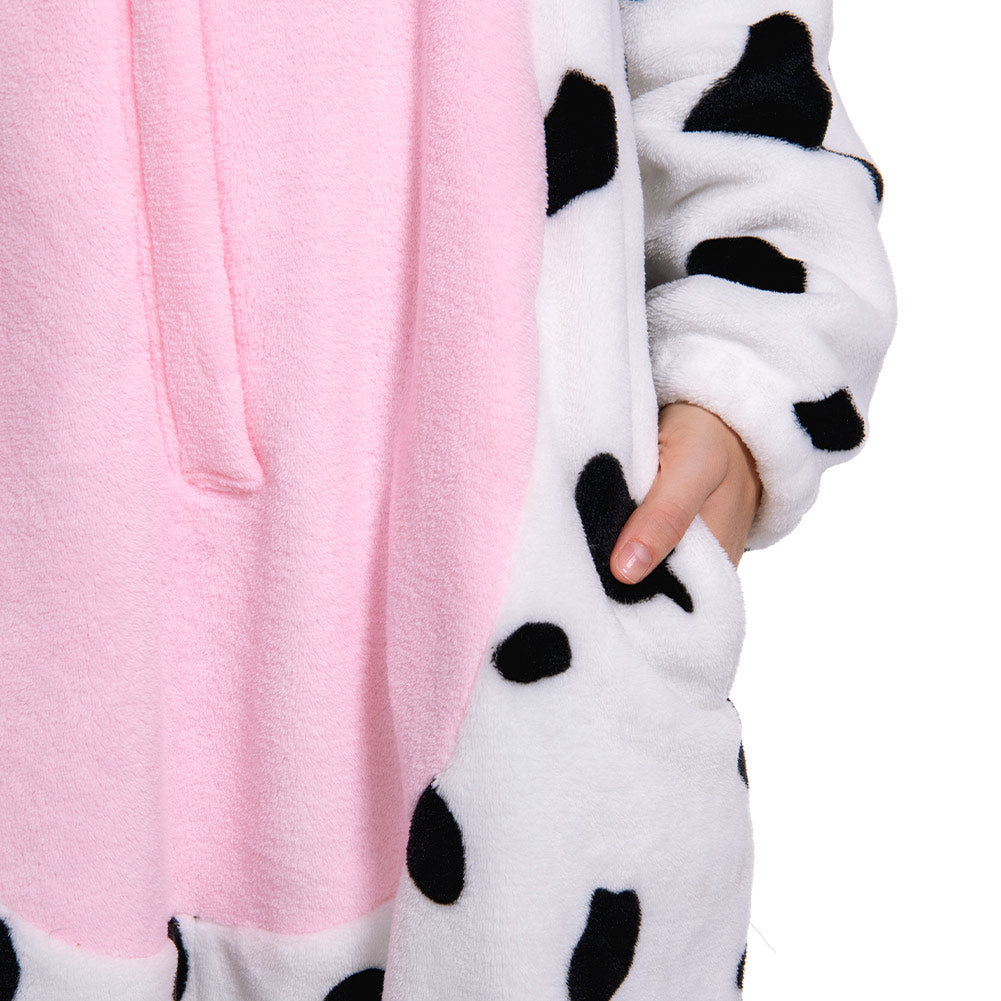 Erwachsene Unisex Kuh Tierkostüm rosa Schlafanzug einteiliger Pyjama