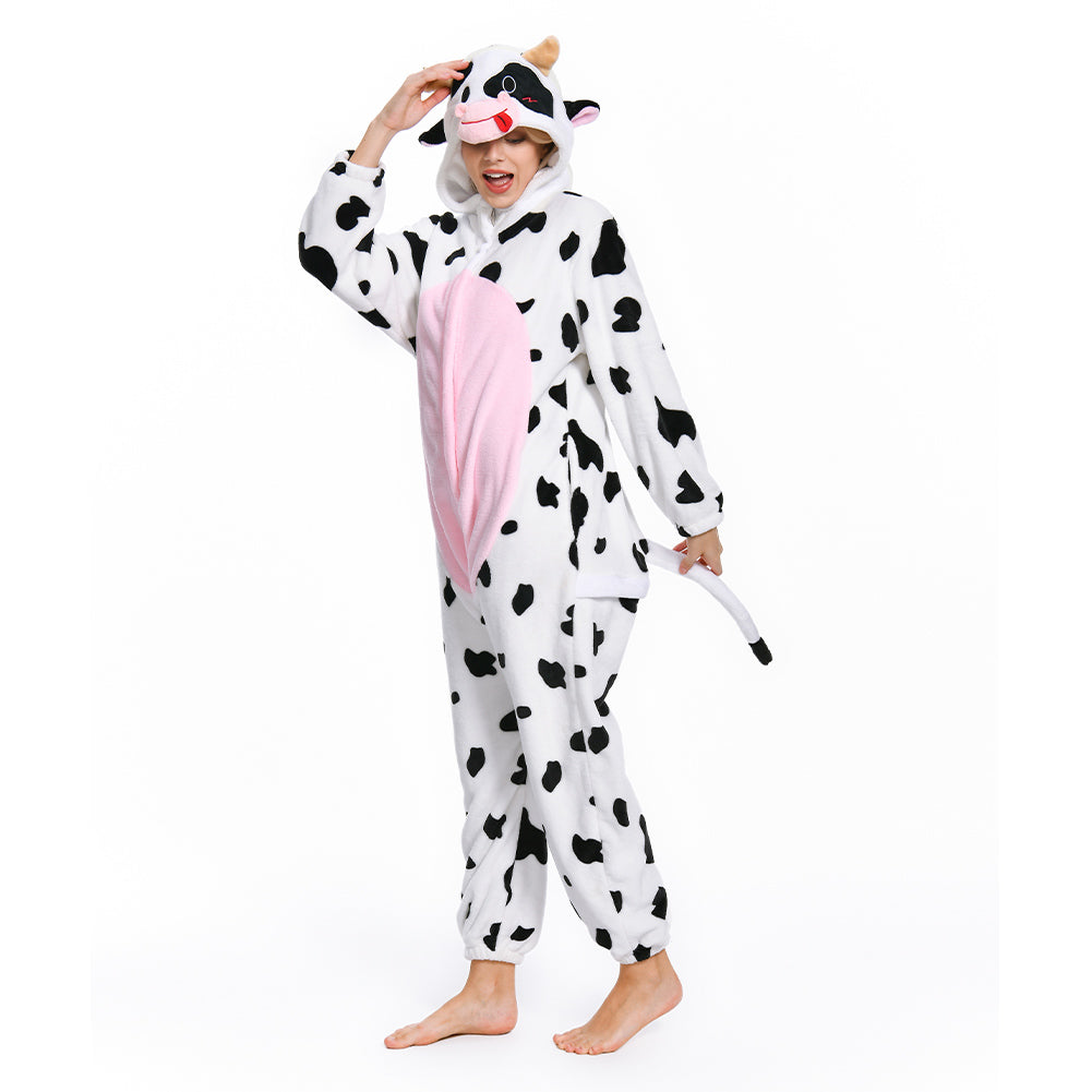 Erwachsene Unisex Kuh Tierkostüm rosa Schlafanzug einteiliger Pyjama