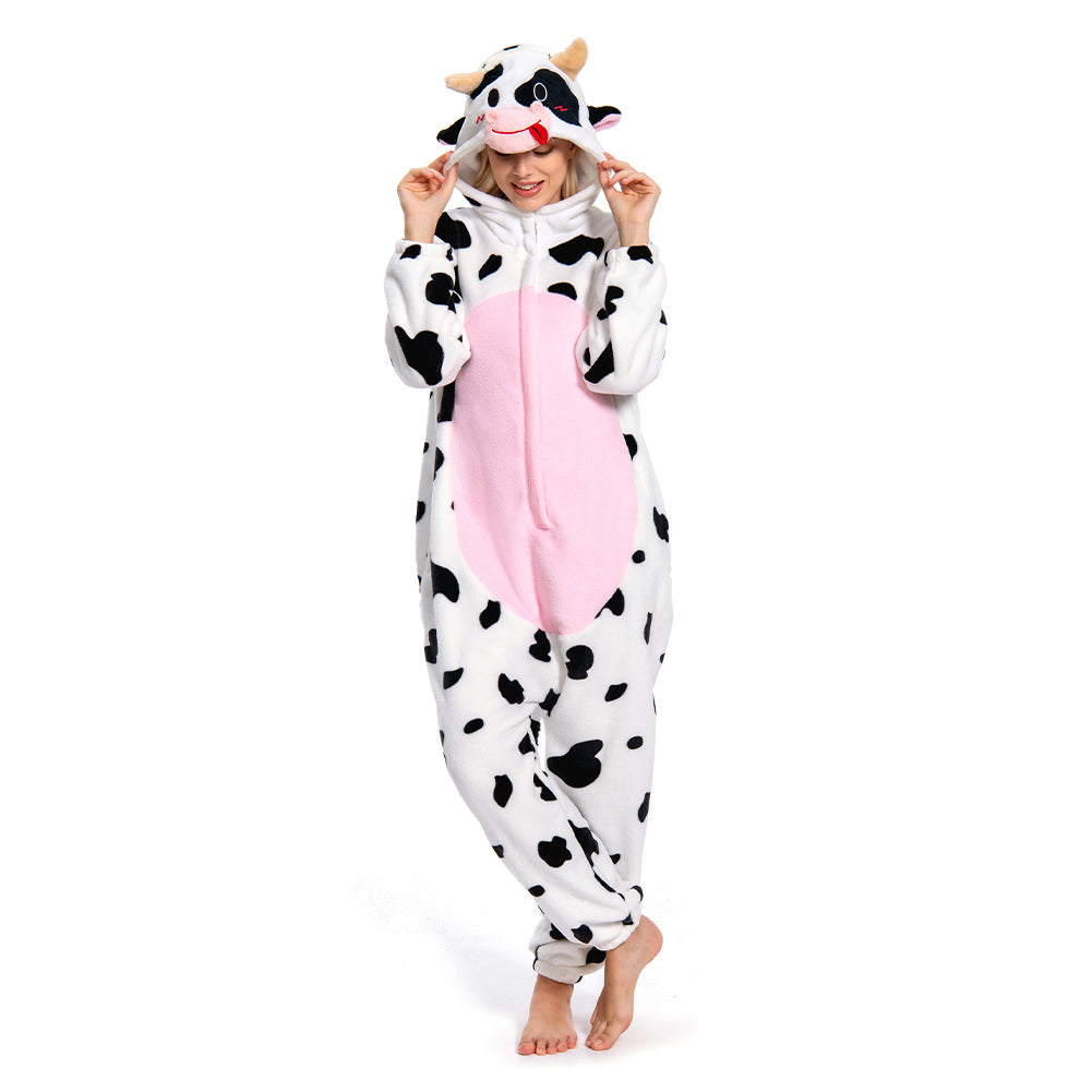 Erwachsene Unisex Kuh Tierkostüm rosa Schlafanzug einteiliger Pyjama