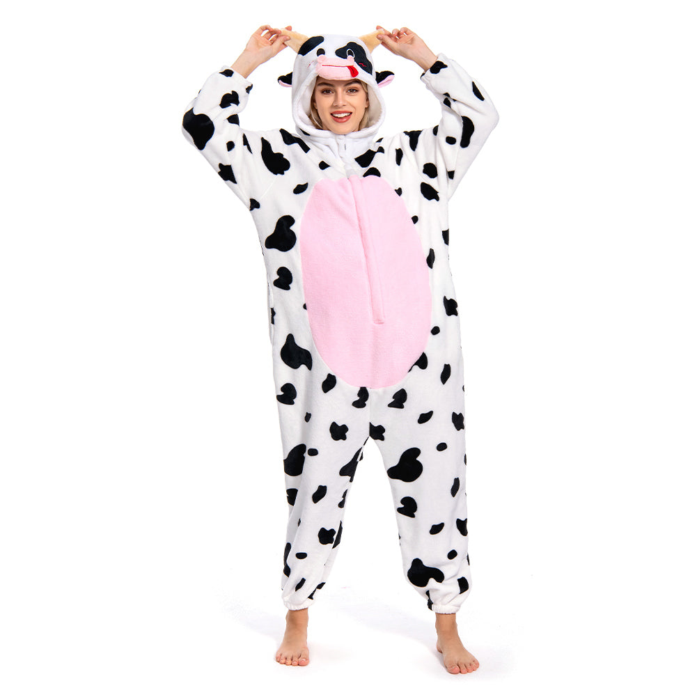 Erwachsene Unisex Kuh Tierkostüm rosa Schlafanzug einteiliger Pyjama