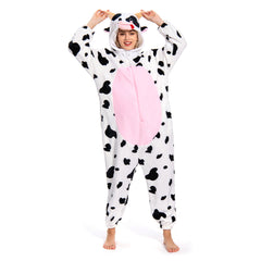 Erwachsene Unisex Kuh Tierkostüm rosa Schlafanzug einteiliger Pyjama