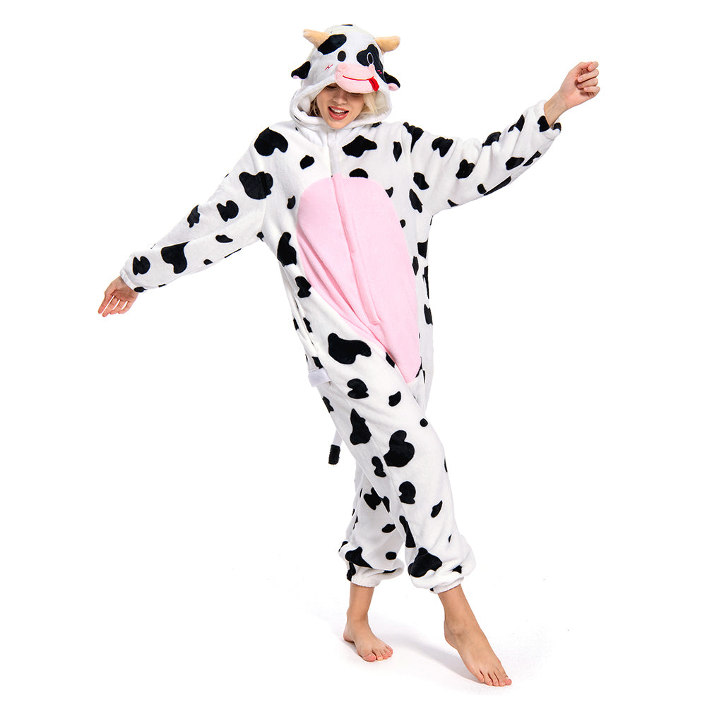 Erwachsene Unisex Kuh Tierkostüm rosa Schlafanzug einteiliger Pyjama