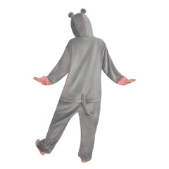 Erwachsene Unisex Nilpferd Tierkostüm grau Schlafanzug einteiliger Pyjama