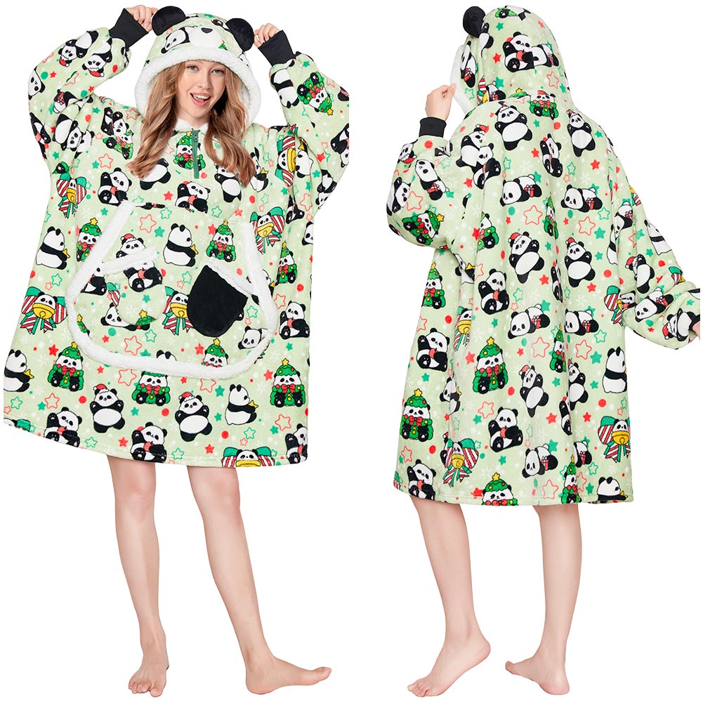 Erwachsene Unisex Panda tragbar Decke mit Kapuze Tiekostüm Homewear