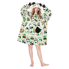 Erwachsene Unisex Panda tragbar Decke mit Kapuze Tiekostüm Homewear