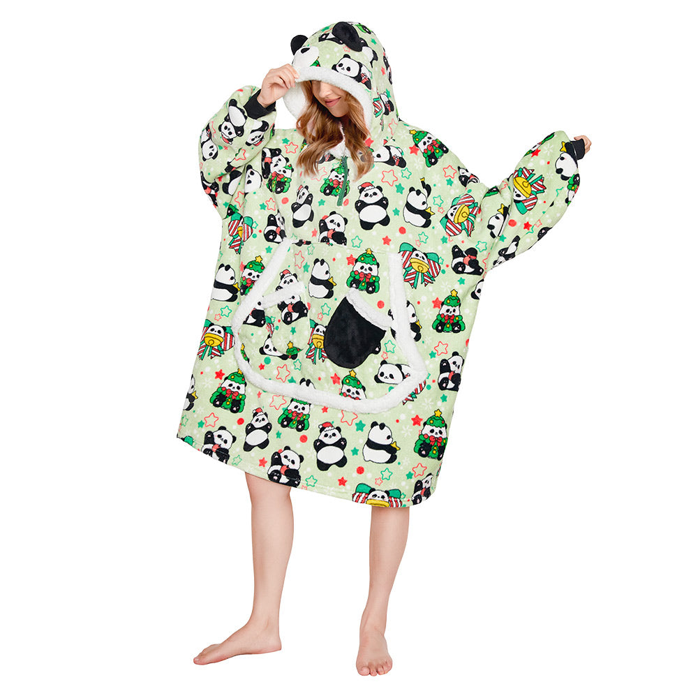 Erwachsene Unisex Panda tragbar Decke mit Kapuze Tiekostüm Homewear