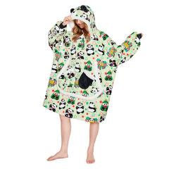 Erwachsene Unisex Panda tragbar Decke mit Kapuze Tiekostüm Homewear